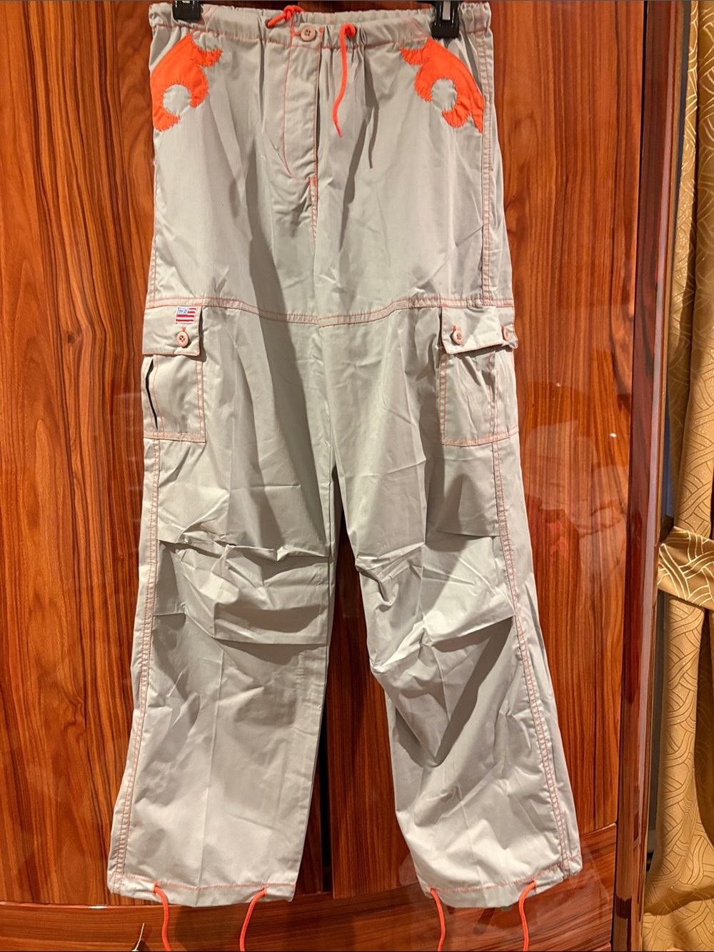 Light Gray Cargo Pants with Orange Accents — Men's Casual Utility
